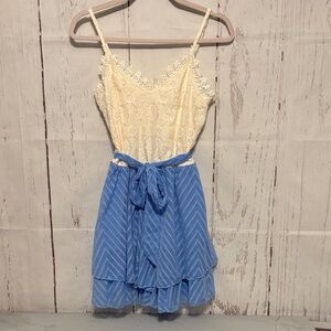 One Piece Cream Lace Top with Blue Shorts